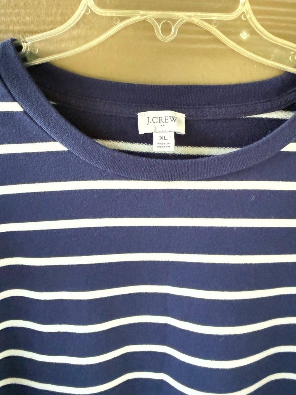 J.Crew Factory Women's White Navy Stripe Ruffle Lace Sleeve Sweatshirt Size XL - Picture 11 of 12
